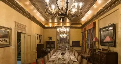 Wedding reception table setting with Peter Rowland catering at Rippon Lea